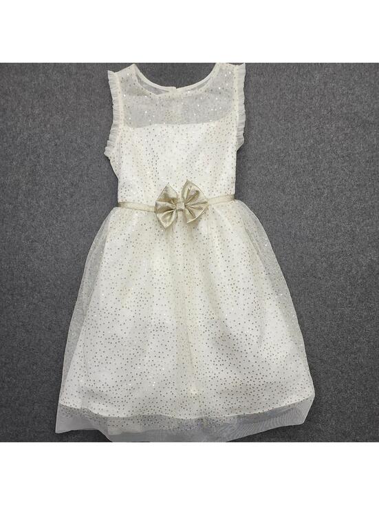 Jona Michelle Other - Sleeveless Ivory Girls Formal Dress Size 8 Tulle Gold Glitter Dots Petticoat Bow